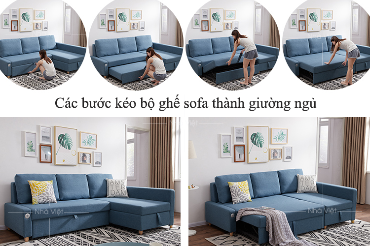 Bộ sofa góc tiện ích có thể kéo ra thành giường ngủ