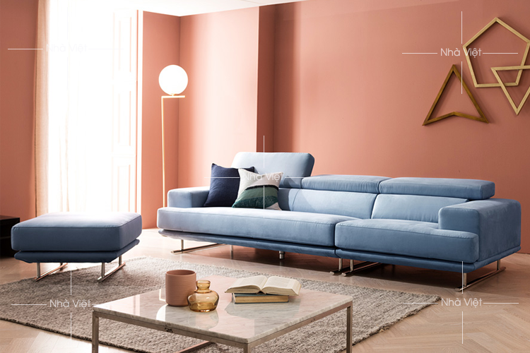 Ghế sofa nỉ thiết kế dạng văng tựa đầu có phụ kiện