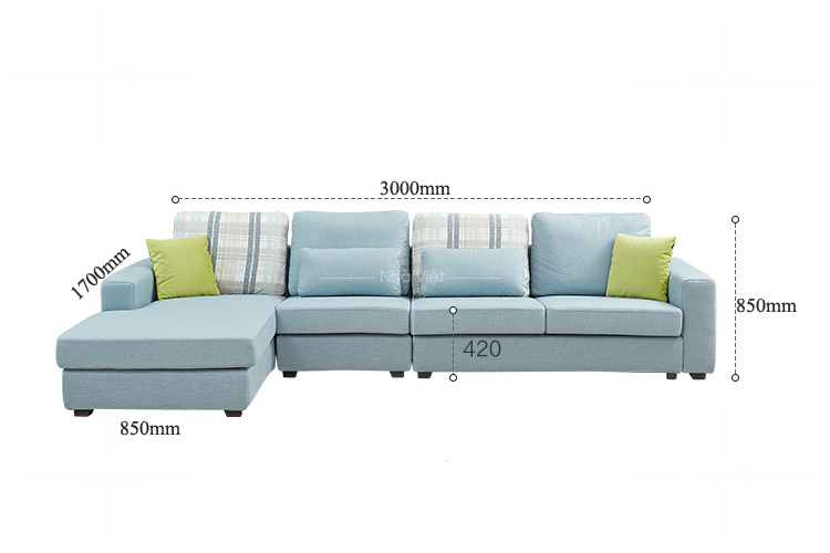 Bộ ghế sofa nỉ góc chữ L cho chung cư phòng khách rộng